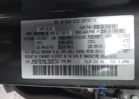 2020 Mazda Cx-5 Touring from USA, damaged, VIN JM3KFBCM9L0806724
